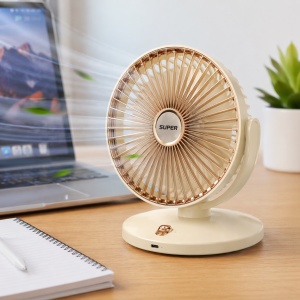 Ventilator de birou reincarcabil crem design compact elegant - Img 3