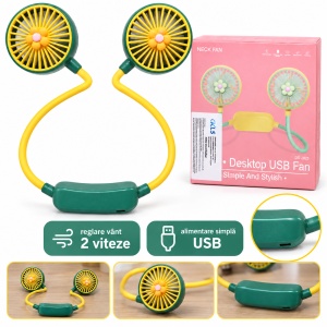 Ventilator de gât portabil cu 2 trepte de viteză, alimentare USB, galben-verde - Img 6