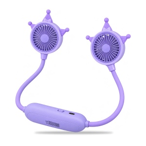 Ventilator de gât portabil cu 2 trepte de viteză, model cartoon cu coroniță, mov - Img 2