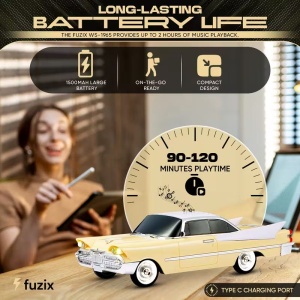 Boxa portabila Bluetooth masina retro, radio FM, USB, TF, AUX, LED, Type-C, bej - Img 2
