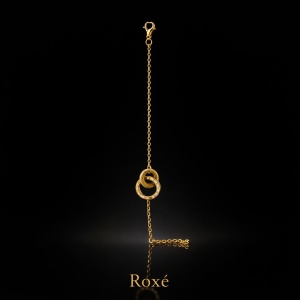 Brățară aurie Roxé cu cercuri interconectate și zirconii, inoxidabil 17+4.5 cm - Img 2