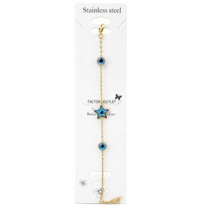 Brățară aurie Roxé cu stea și ochi protector albastru, inoxidabil 16.5+4 cm