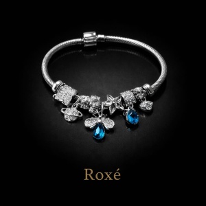 Bratara ROXE argintie cu albinuta charmuri elegante si cristale culori mixte - Img 3