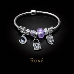 Bratara ROXE argintie cu luna bufnita si lacat charmuri elegante dama - Img 5