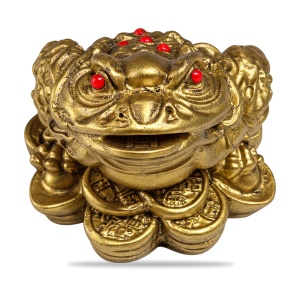 Broasca Feng Shui cu bănuți, statueta decorativa din ceramică, auriu, 6,5x5,5 cm - Img 2