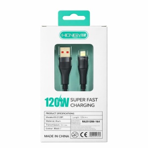 Cablu de încărcare rapidă Hongyu USB – Lightning 120W, 120 cm, LED indicator, pentru iPhone, negru - Img 3