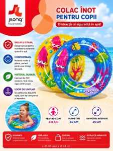 Colac gonflabil copii cu imprimeu marin, 50 cm, galben, pentru piscina si plaja - Img 2