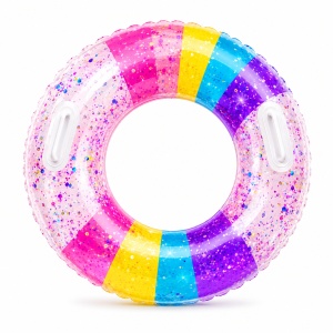 Colac gonflabil curcubeu pentru copii, 90 cm, cu manere, ideal piscina si mare