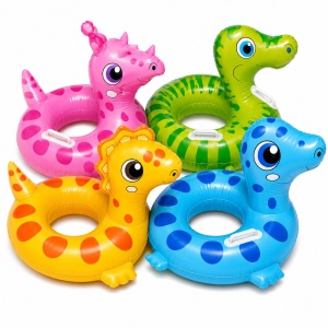 Colac gonflabil dinozaur roz pentru copii, 70 x 55 cm, cu mânere, ideal pentru piscină și mare - Img 2