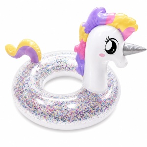 Colac Gonflabil Unicorn cu Sclipici – 90 cm, Model Premium pentru Piscină și Mare