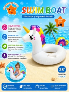 Colac Gonflabil Unicorn pentru Copii – 71 cm, Model Alb cu Coamă Colorată - Img 2