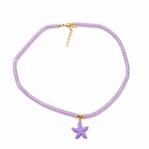 Colier Roxe cu pandantiv stea de mare mov, 40 cm, reglabil – bijuterie elegantă cu mărgele