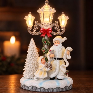 Decorațiune de Crăciun cu lumini și sunete, model cu Moș Crăciun și felinar, 19x9 cm - Img 4