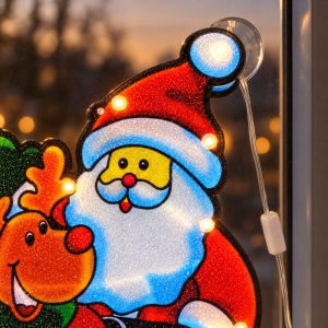 Decorațiune luminoasă de Crăciun cu Moș Crăciun și ren, 20 becuri multicolore, priză, 50×27 cm - Img 5