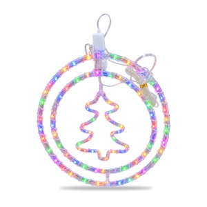 Decoratiune luminoasa de Craciun, model bradut cu cercuri LED, multicolor, priza 220V, 34x33cm