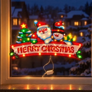 Decorațiune luminoasă de Crăciun pentru geam, Merry Christmas, 20 LED-uri, 58x35 cm - Img 2