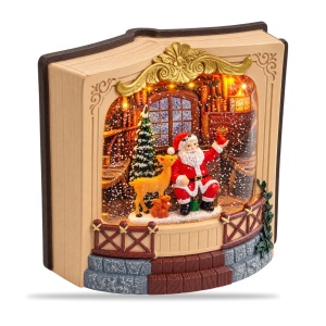 Decorațiune luminoasă și muzicală de Crăciun, model tip carte cu Moș Crăciun și ren, 19,5 × 18,5 cm - Img 2