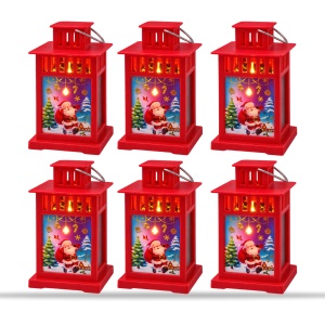 Felinar de Crăciun cu LED și muzică, roșu, din plastic, set de 6 bucăți, 20x11 cm - Img 2
