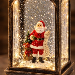 Felinar decorativ de Crăciun cu figurină Moș Crăciun, cu lumini LED si muzica, 29x14 cm - Img 5