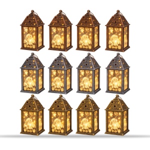 Felinar decorativ de Crăciun cu LED, set de 12 bucăți, plastic, culori asortate, 15,5x5,5 cm - Img 2