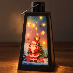 Felinar decorativ de Crăciun cu LED și muzică,din plastic, negru, 19x8,5 cm - Img 4