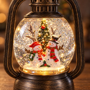 Felinar decorativ de Crăciun, cu lumini LED si muzica, 19x8 cm - Img 5
