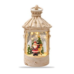 Felinar decorativ de Craciun, cu lumini si muzica, crem, 19x8 cm - Img 2
