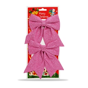 Fundă decorativă de Crăciun cu sclipici, 2 fundițe roz, 20 x 14 cm - Img 2