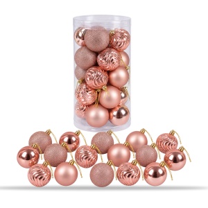 Globuri de Crăciun set 20 bucăți, roz, 4 finisaje, plastic, agățătoare aurie, tub 60×22 cm - Img 2