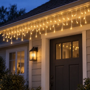 Instalație de Crăciun tip țurțuri, 12 m, 300 LED, alb cald, interconectabilă - Img 2