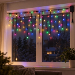 Instalație de Crăciun tip țurțuri, 17 m, 200 LED-uri, multicolor, fir negru - Img 5