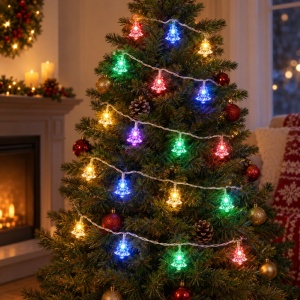 Instalație LED tip liniar, 4 m, 20 LED in forma de braduti, multicoloră, fir alb, interconectabilă - Img 4