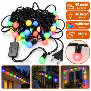 Instalație LED Tip liniară, 40 LED multicolor, model globulet, 4 m, fir negru - Img 10