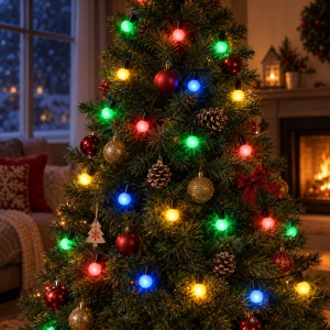 Instalație LED Tip liniară, 40 LED multicolor, model globulet, 4 m, fir negru - Img 12