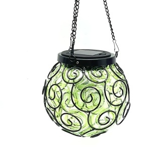 Lampă decorativă suspendată cu LED solar din sticlă și metal, verde/negru, pentru grădină - Img 2