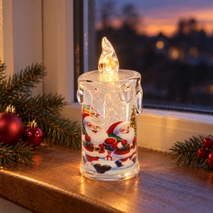 Lumânare decorativă cu LED, model Moș Crăciun, cristal transparent, lumină caldă, 10 cm - Img 2