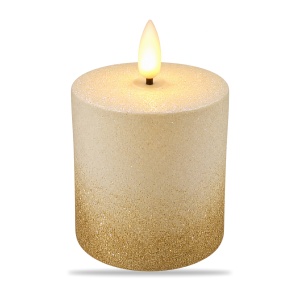 Lumânare LED decorativă de Crăciun, flacără realistă, sclipici auriu, 10x8,5 cm, plastic - Img 2