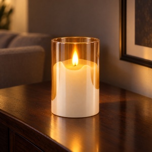 Lumânare LED decorativă în pahar de sticlă aprox. 11 x 6,5 cm, măsurat cu rigla - Img 4