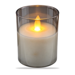 Lumânare LED decorativă în pahar din sticlă fumurie, efect flacără, 7,5x10 cm - Img 2