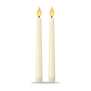Lumânări LED conice, set 2 bucăți, pe baterii, culoare fildeș, efect flacără realist, 25cm - Img 2