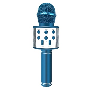 Microfon karaoke wireless Bluetooth cu difuzor, voice changer, USB si TF Card, albastru - Img 4