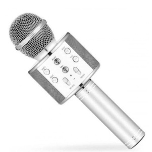 Microfon karaoke wireless Bluetooth cu difuzor, voice changer, USB si TF Card, argintiu - Img 2