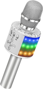 Microfon karaoke wireless cu boxa Bluetooth, efecte vocale si lumini LED, argintiu - Img 2