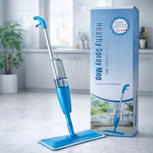 Mop plat cu pulverizator și rezervor integrat pentru curățarea rapidă a pardoselilor, Albastru - Img 3