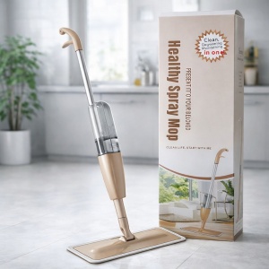 Mop plat cu pulverizator și rezervor integrat pentru curățarea rapidă a pardoselilor, Crem - Img 2