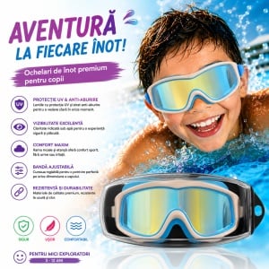 Ochelari de Înot Premium pentru Copii Albastru cu Roz – Anti-aburire, Protecție UV, Bandă Reglabilă - Img 2
