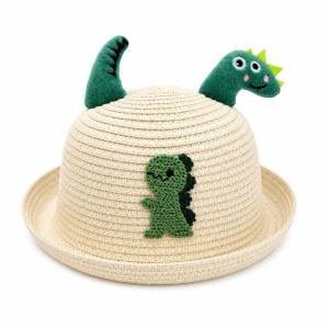 Palarie Crosetata Copii cu Tematica Dinozaur, Bumbac, Design Handmade, Crem-Verde