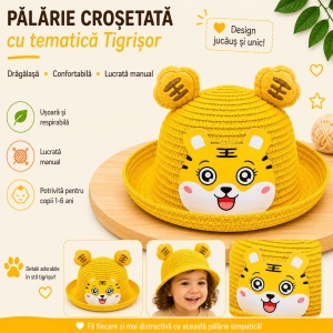Palarie crosetata copii cu tigrisor galben vesel, lucrata manual, 1-6 ani - Img 2