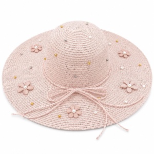 Palarie de Soare Roz Eleganta cu Flori Decorative pentru Plaja si Vacante