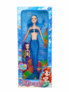 Papusa Sirena cu Accesorii, Set 2 Figurine, Lumini, Albastru +Mov, 38 cm - Img 2